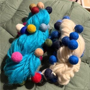 Chunky Wool Yarn Skeins with Felt Balls